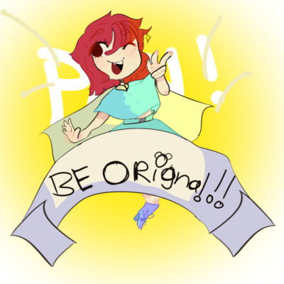 a cartoon of a child with a banner