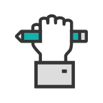 Hand holding a pencil icon