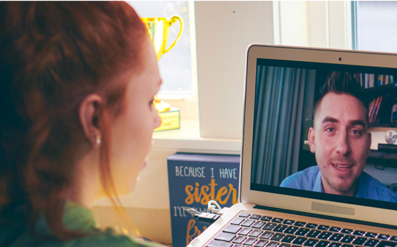 Student attending to an online class